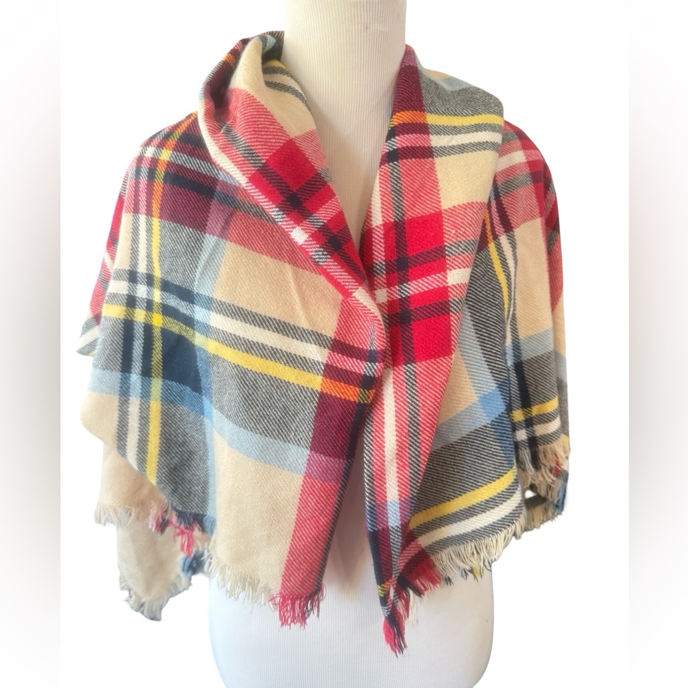 Plaid Blanket Scarf Large Fringe